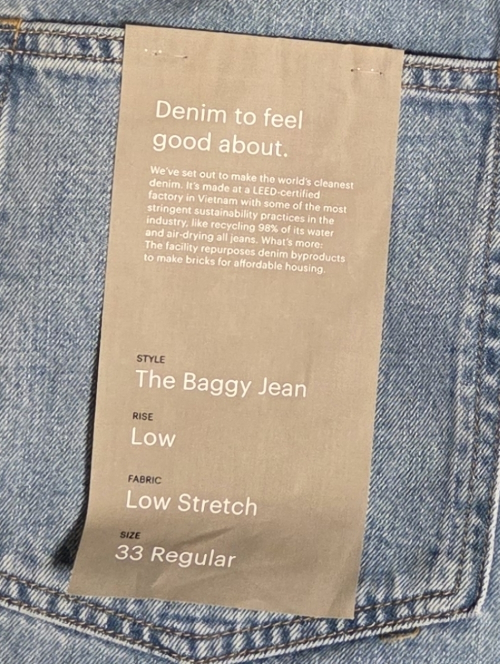 NWT New Everlane The Baggy Jean Low Rise Blue Denim Women's 33 Regular Wide Leg - Picture 4 of 11